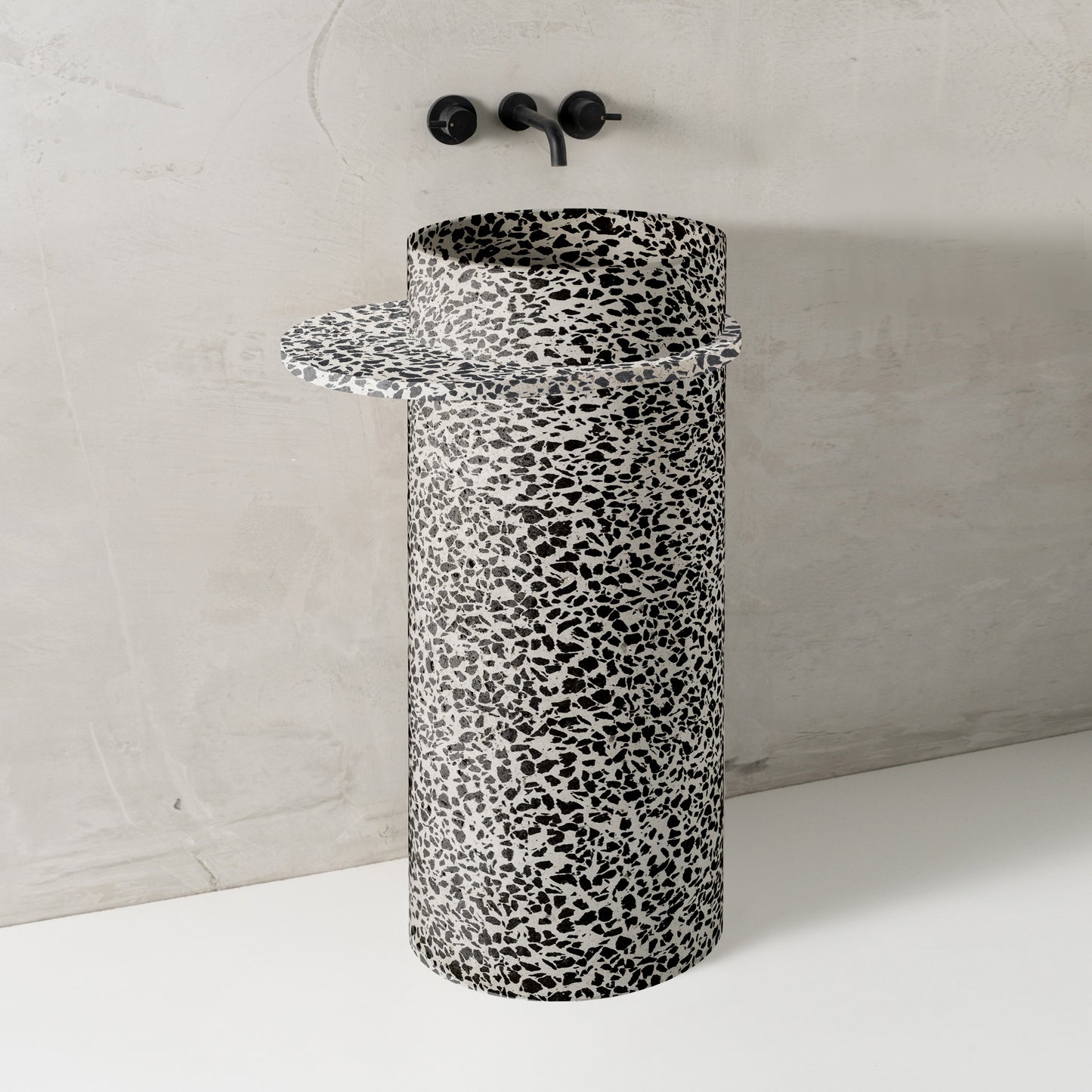 Nina with shelf, Black on White Terrazzo