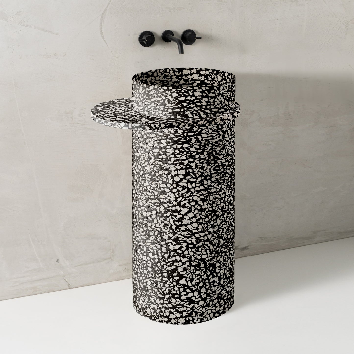 Nina with shelf, White on Black Terrazzo
