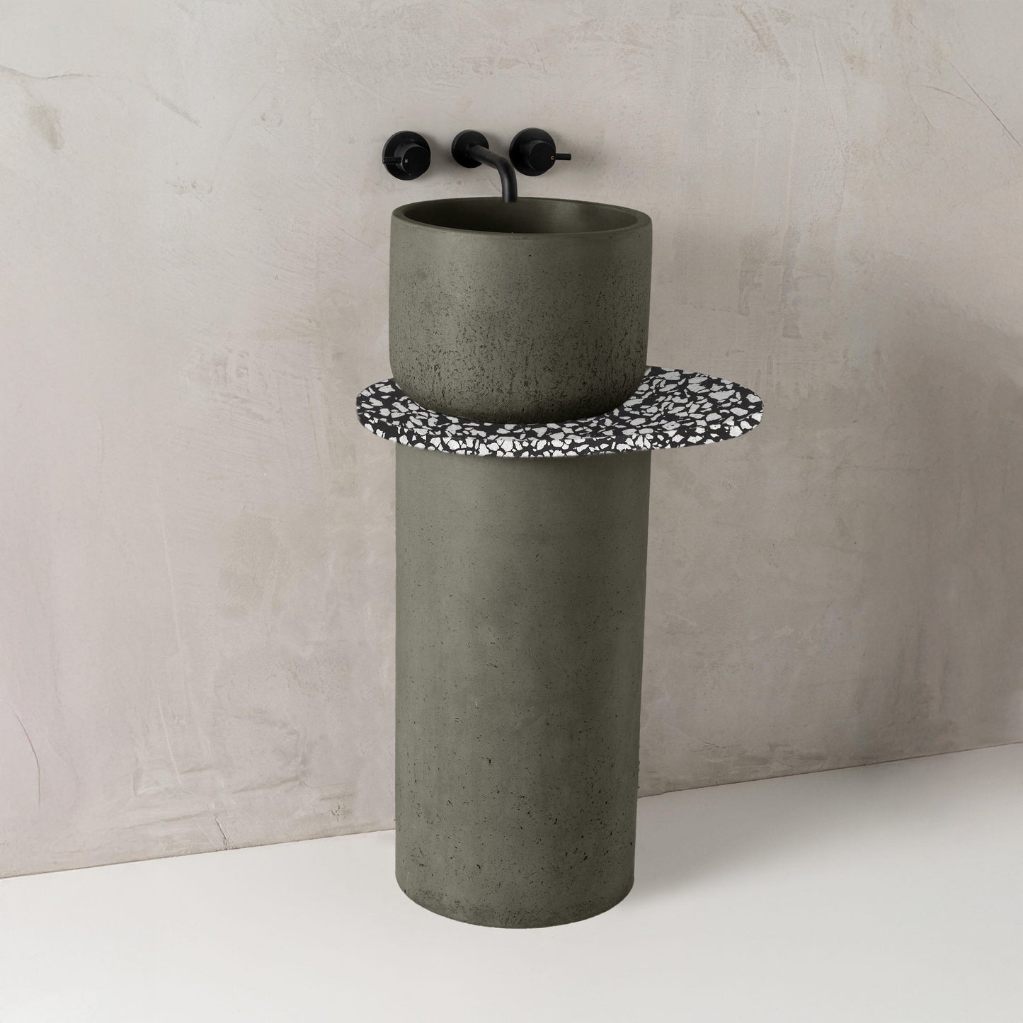 Dani concrete basin, Thyme, Terrazzo Shelf