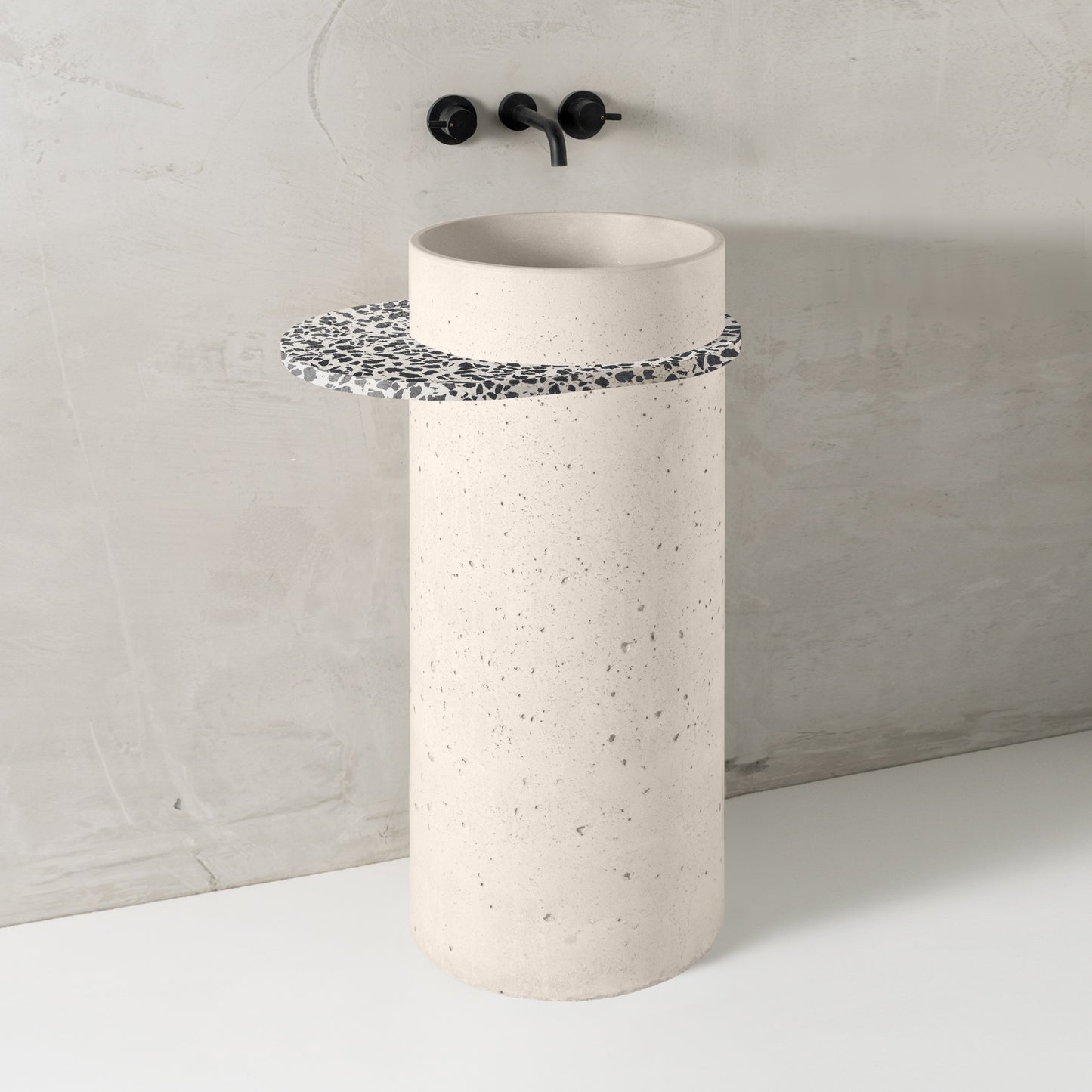 Nina with shelf, Milk, Black on White Terrazzo shelf