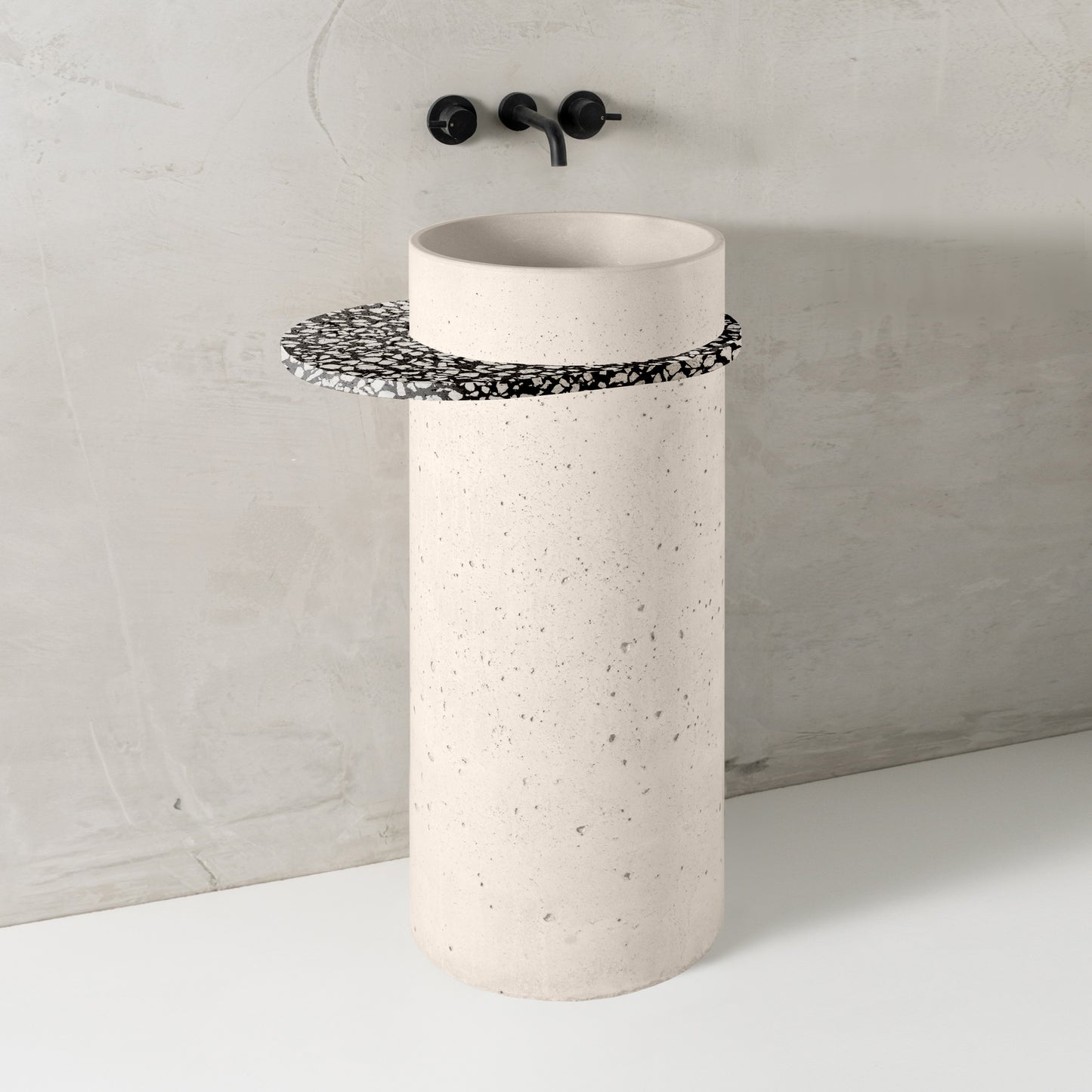 Nina with shelf, Milk, White on Black Terrazzo shelf