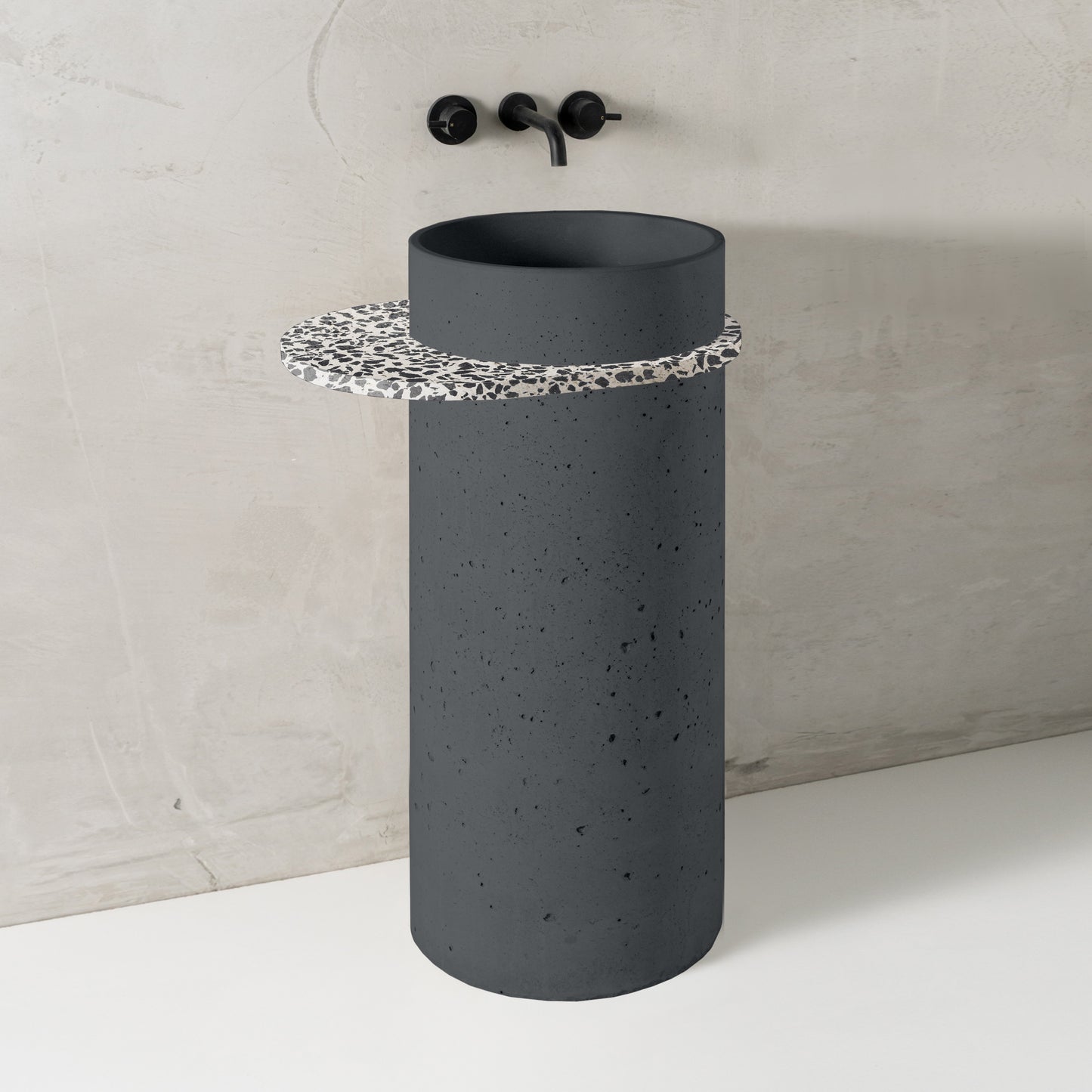 Nina with shelf, Milk, Black on White Terrazzo shelf