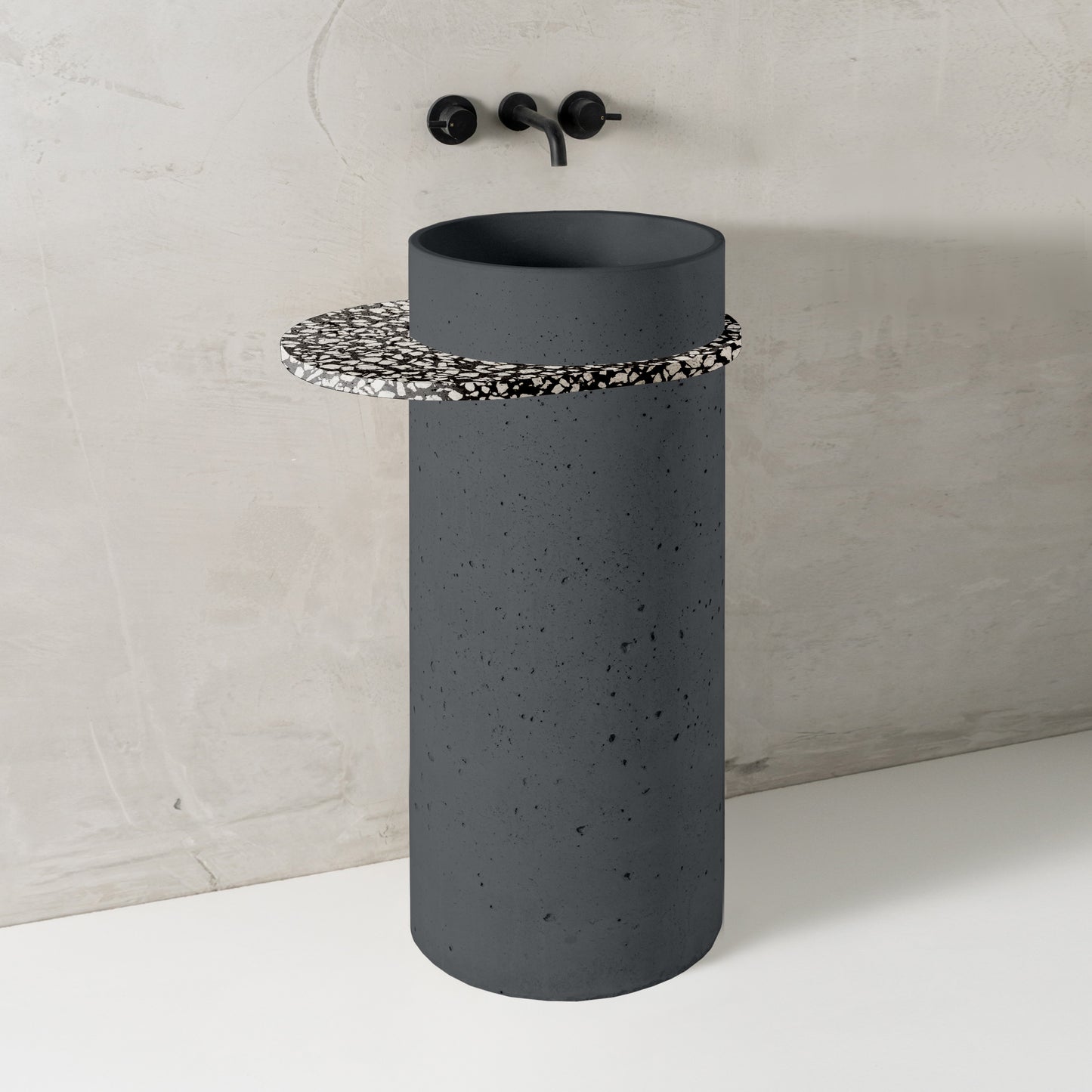 Nina with shelf, Milk, White on Black Terrazzo shelf