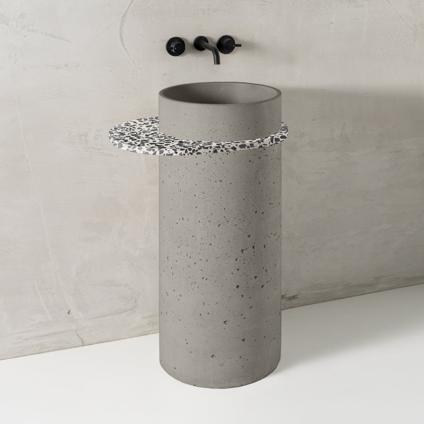 Nina with shelf, Milk, Black on White Terrazzo shelf