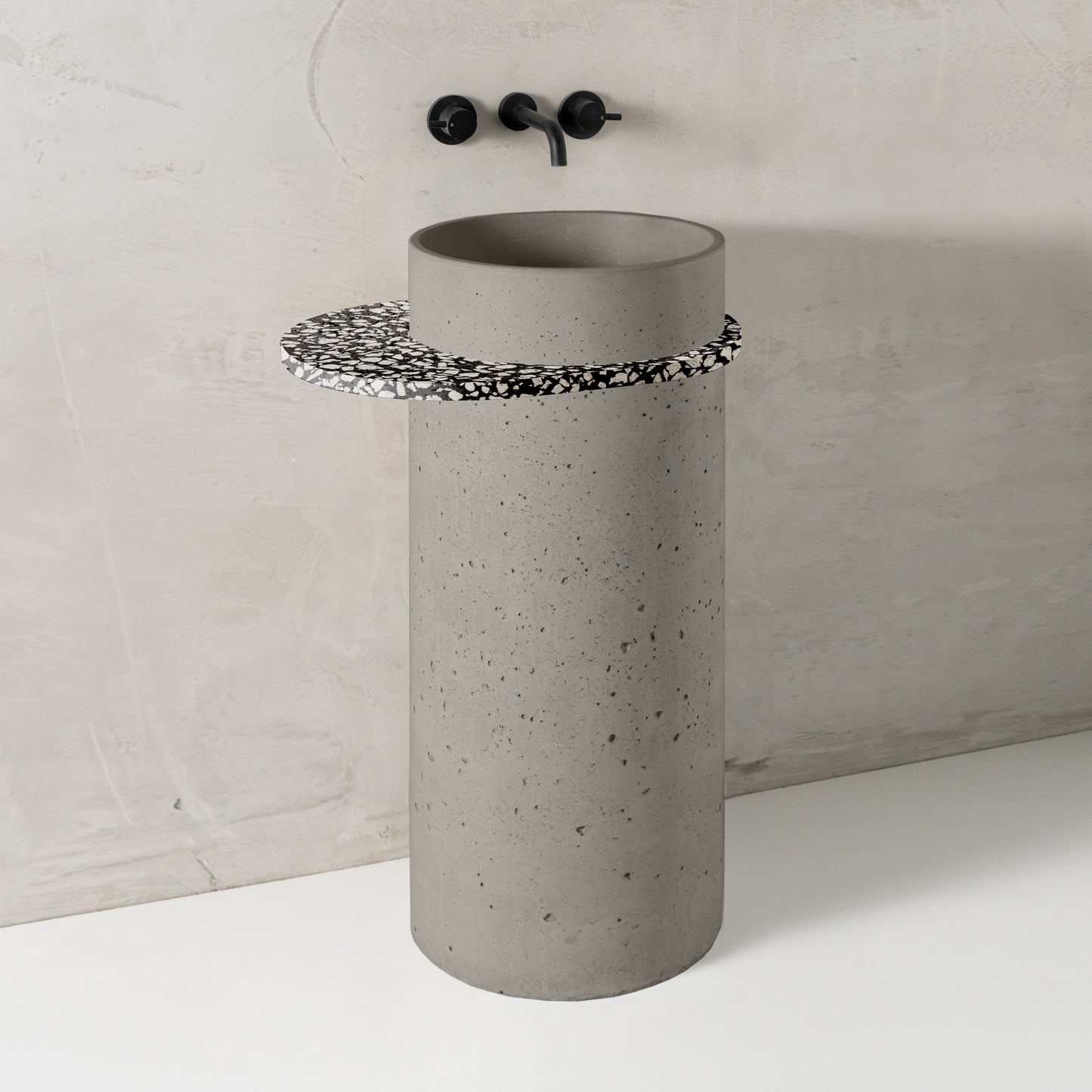 Nina with shelf, Milk, White on Black Terrazzo shelf